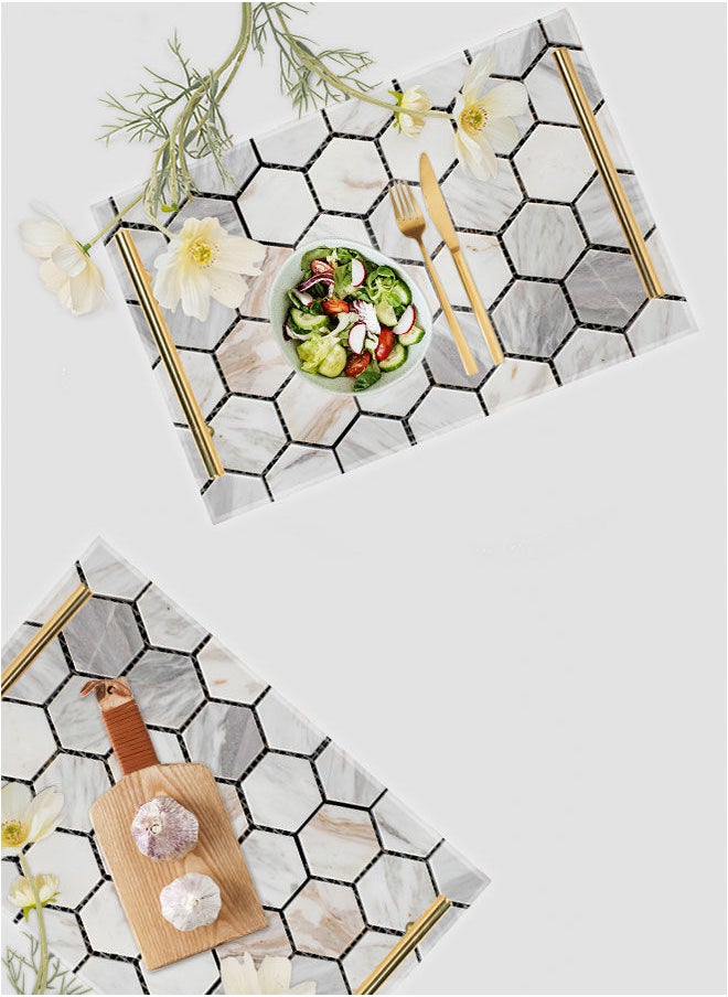 LOWHA - Decorative Acrylic Serving Tray with Gold Metal Handles and Stone Design - Image 1