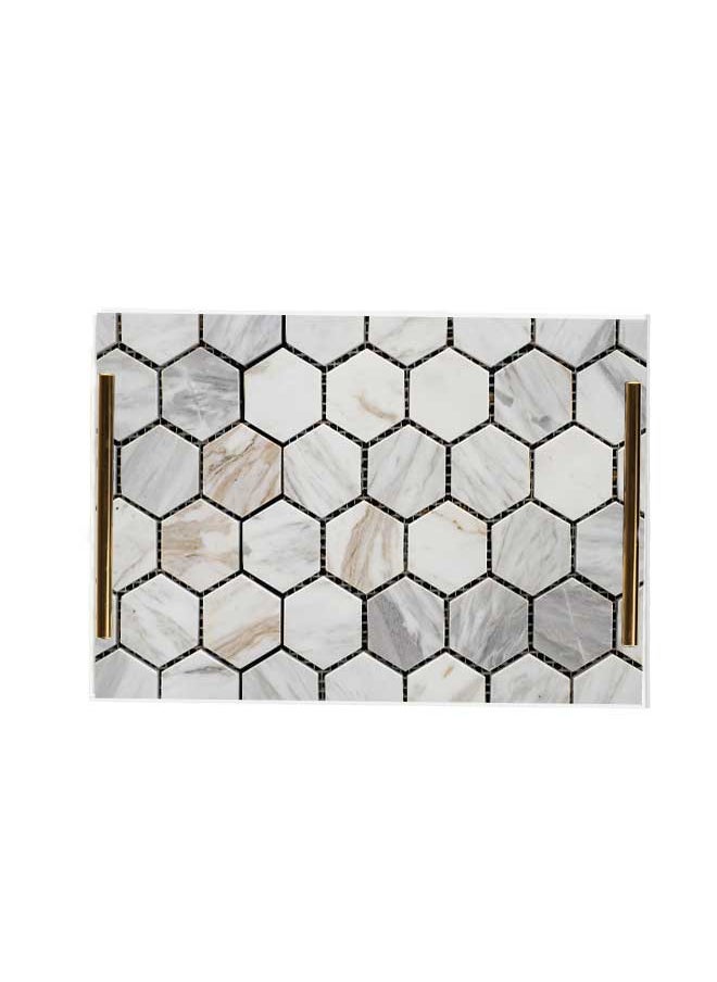 LOWHA - Decorative Acrylic Serving Tray with Gold Metal Handles and Stone Design - Image 1