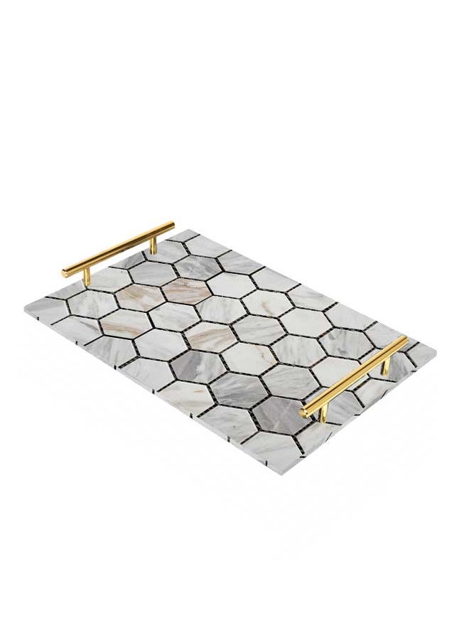 LOWHA - Decorative Acrylic Serving Tray with Gold Metal Handles and Stone Design - Image 1