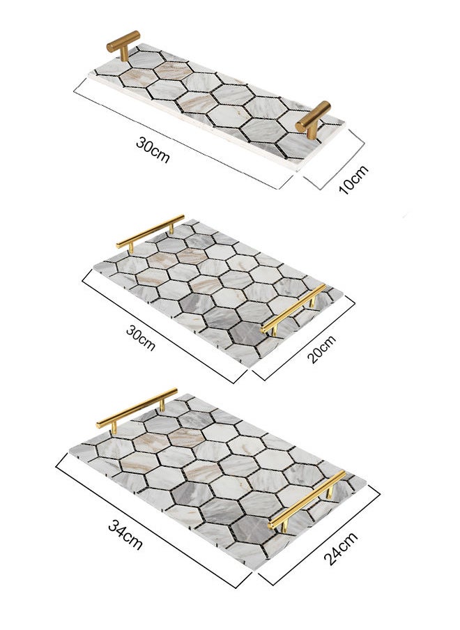 LOWHA - Decorative Acrylic Serving Tray with Gold Metal Handles and Stone Design - Image 1