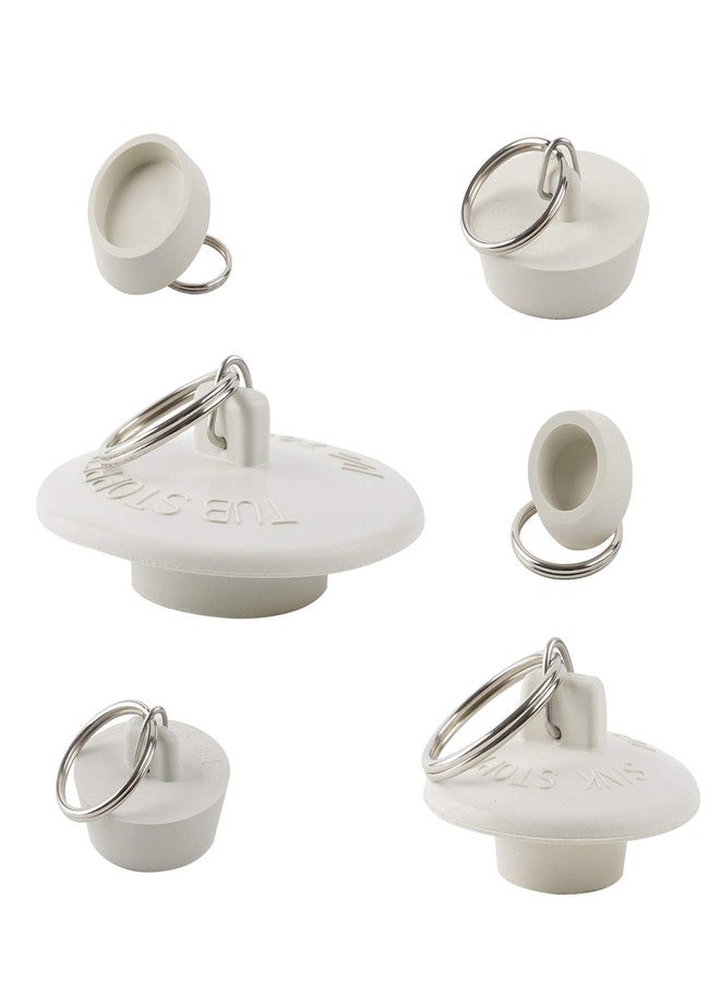 Hibbent 6 Pieces Drain Stopper, Rubber Kitchen Sink Drain, Sink Stopper Drain Plug with Pull Ring for Kitchen, Bathtub, Bathroom and Laundry Sink in 6 Different Sizes, White - Image 1