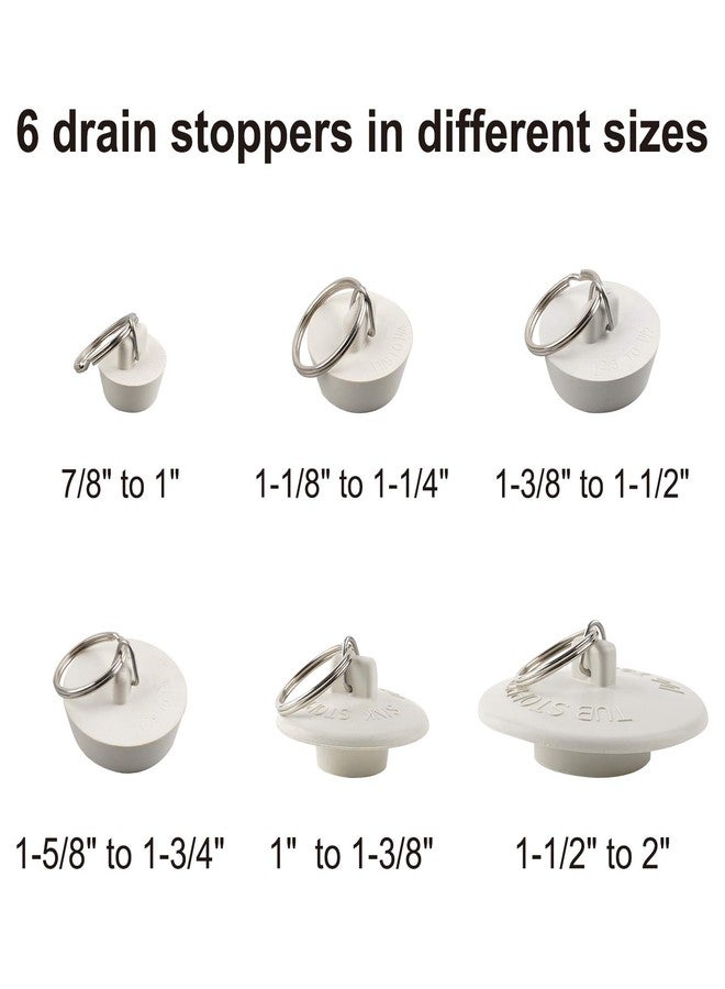 Hibbent 6 Pieces Drain Stopper, Rubber Kitchen Sink Drain, Sink Stopper Drain Plug with Pull Ring for Kitchen, Bathtub, Bathroom and Laundry Sink in 6 Different Sizes, White - Image 5