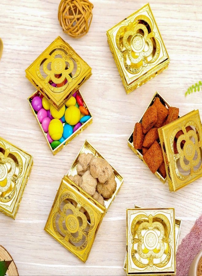 ساتيام كرافت، 6 قطع من علب الهدايا الصغيرة الذهبية المزخرفة المصنوعة من الأكريليك، علب صغيرة فارغة لتقديم الحلويات، هدايا التذكار، المجوهرات، حفلات الزفاف والخطوبة، المناسبات الدينية، وأعياد الميلاد. علب تخزين ذهبية صغيرة - 4.5 × 7 سم - Image 5