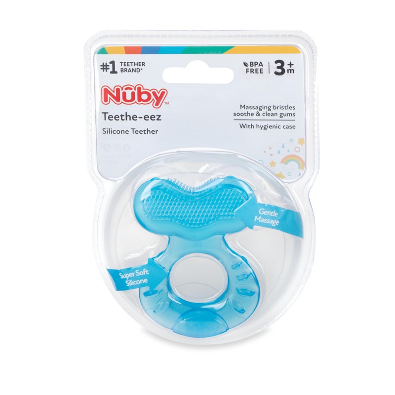 Nuby Silicone Teethe-EEZ Teether with Bristles, Includes Hygienic Case, Blue - Image 5