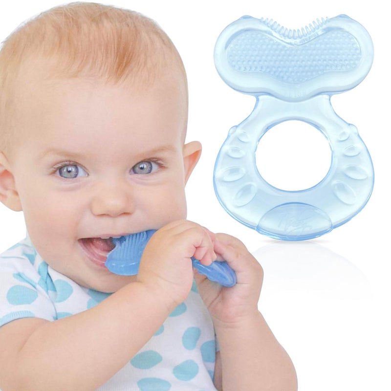 Nuby Silicone Teethe-EEZ Teether with Bristles, Includes Hygienic Case, Blue - Image 1