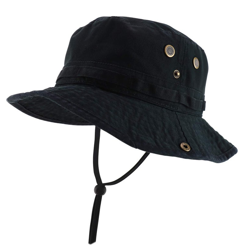 Armycrew Big Oversized Jungle Boonie Bucket Hat with Chin String Fits Upto XXXL - Black - 2XL-3XL - Image 1