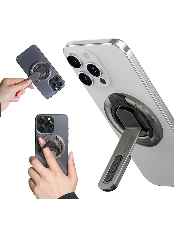Green Tiger Magnetic Phone Hand Holder Removable [Double-Sided Magnet] Phone Grip with Adjustable Kickstand Compatible for iPhone 16/15/14/13/12 Series – Black - Image 1
