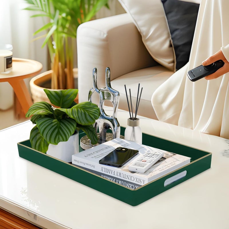 MAONAME Dark Green Decorative Tray, Serving Tray with Handles, Plastic Trays for Coffee Table, Rectangular Trays for Living Room, Bedroom, 15.8" X 10.2" X 1.4" - Image 5