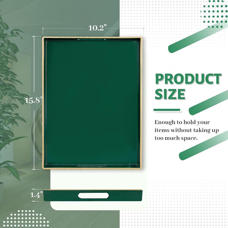 MAONAME Dark Green Decorative Tray, Serving Tray with Handles, Plastic Trays for Coffee Table, Rectangular Trays for Living Room, Bedroom, 15.8" X 10.2" X 1.4" - Image 2