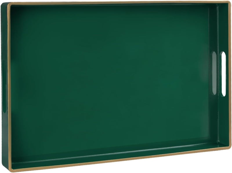 MAONAME Dark Green Decorative Tray, Serving Tray with Handles, Plastic Trays for Coffee Table, Rectangular Trays for Living Room, Bedroom, 15.8" X 10.2" X 1.4" - Image 1
