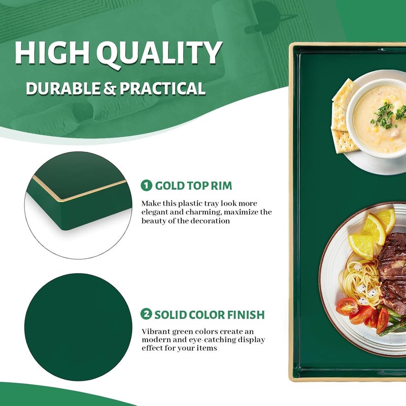 MAONAME Dark Green Decorative Tray, Serving Tray with Handles, Plastic Trays for Coffee Table, Rectangular Trays for Living Room, Bedroom, 15.8" X 10.2" X 1.4" - Image 4