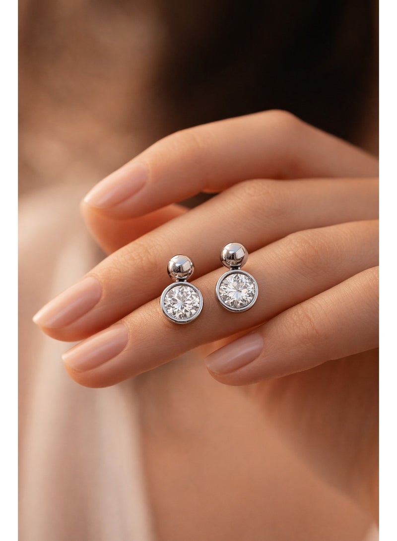 3Diamonds Cubic Zirconia Drop Stud Earrings, Platinum & Rhodium Plated - Image 3