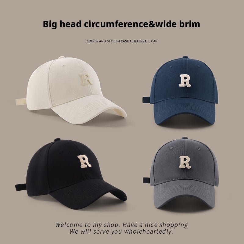 Unisex Big Head Sun Protection Baseball Cap with Large Brim and Embroidery - Image 1