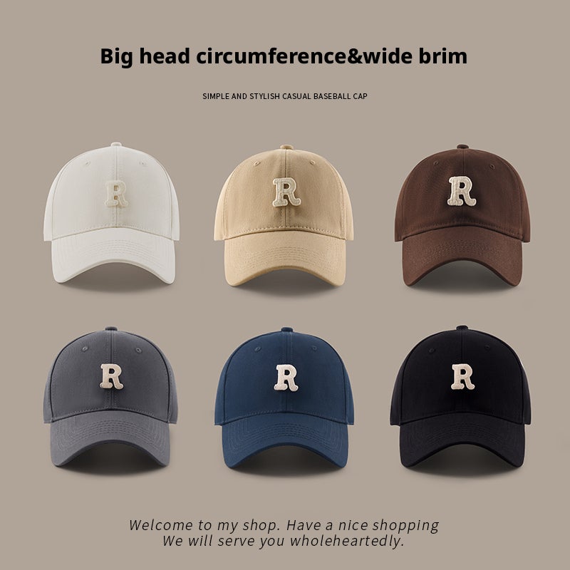 Unisex Big Head Sun Protection Baseball Cap with Large Brim and Embroidery - Image 2