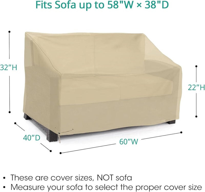 SunPatio Waterproof Patio Sofa Covers, Heavy Duty Outdoor Furniture Covers, Deep Seated Loveseat Covers with Air Vent/Closure Straps/Drawstrings, All Weather Protection, 60" W x 40" D x 32" H, Beige - Image 2