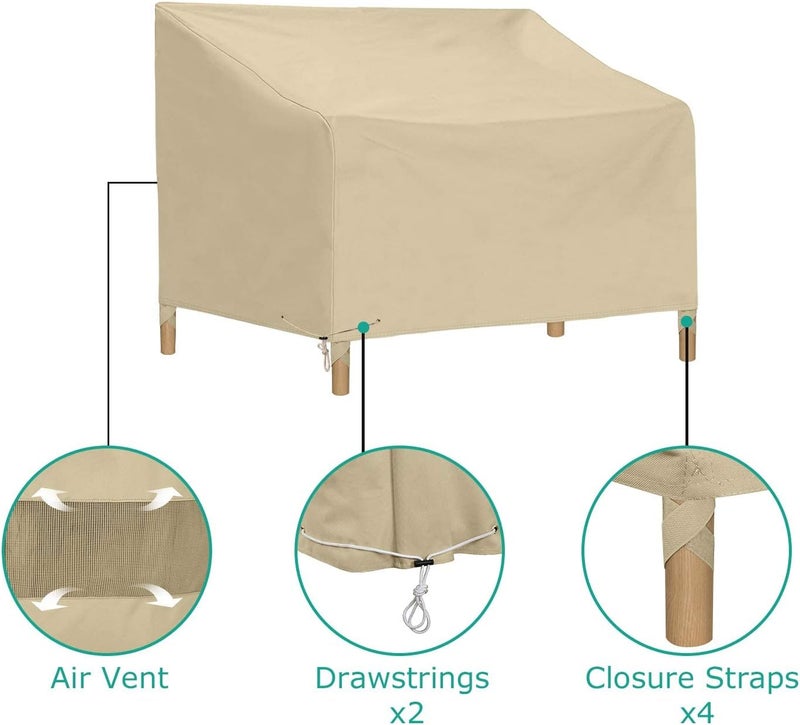 SunPatio Waterproof Patio Sofa Covers, Heavy Duty Outdoor Furniture Covers, Deep Seated Loveseat Covers with Air Vent/Closure Straps/Drawstrings, All Weather Protection, 60" W x 40" D x 32" H, Beige - Image 5