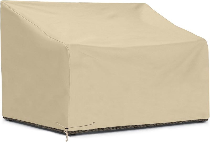 SunPatio Waterproof Patio Sofa Covers, Heavy Duty Outdoor Furniture Covers, Deep Seated Loveseat Covers with Air Vent/Closure Straps/Drawstrings, All Weather Protection, 60" W x 40" D x 32" H, Beige - Image 1
