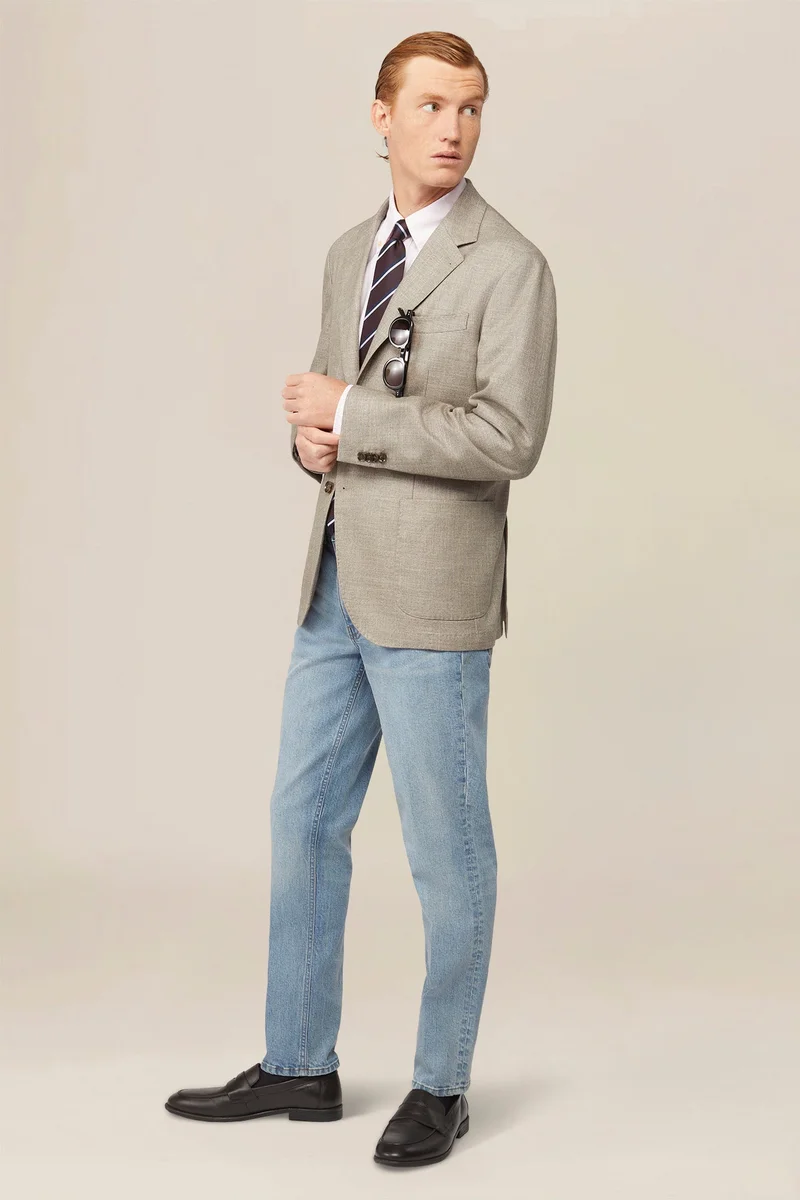 دوبل غانغر Single-breasted jacket with peak lapel, semi-lined - Sand