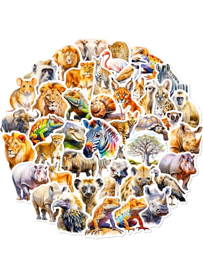 NIBEMINENT 50 Pcs African Animals Deco Kit Waterproof Stickers, High Definition Printing Bright Colors, Suitable for Laptop Skateboard Luggage Water Bottle Guitar DIY - Image 1