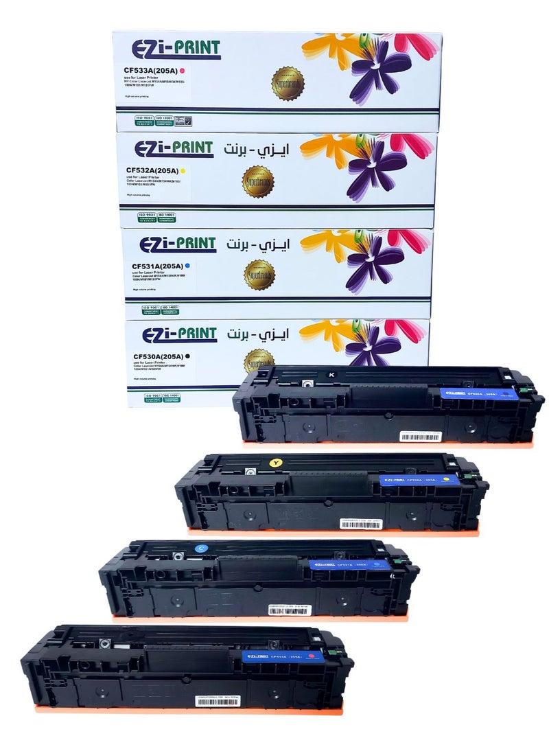 ايزي برنت حبر 205A مجموعة خراطيش حبر  (CF530A, CF531A, CF532A, CF533A) متوافقة مع طابعات HP MFP M180n وMFP M181fw وMFP M181fn - أسود، أزرق سماوي، أصفر، أحمر أرجواني - Image 1