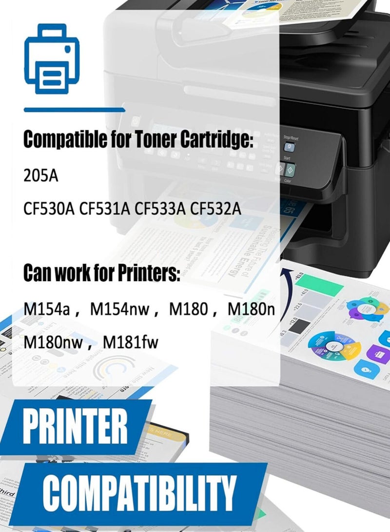ايزي برنت حبر 205A مجموعة خراطيش حبر  (CF530A, CF531A, CF532A, CF533A) متوافقة مع طابعات HP MFP M180n وMFP M181fw وMFP M181fn - أسود، أزرق سماوي، أصفر، أحمر أرجواني - Image 2