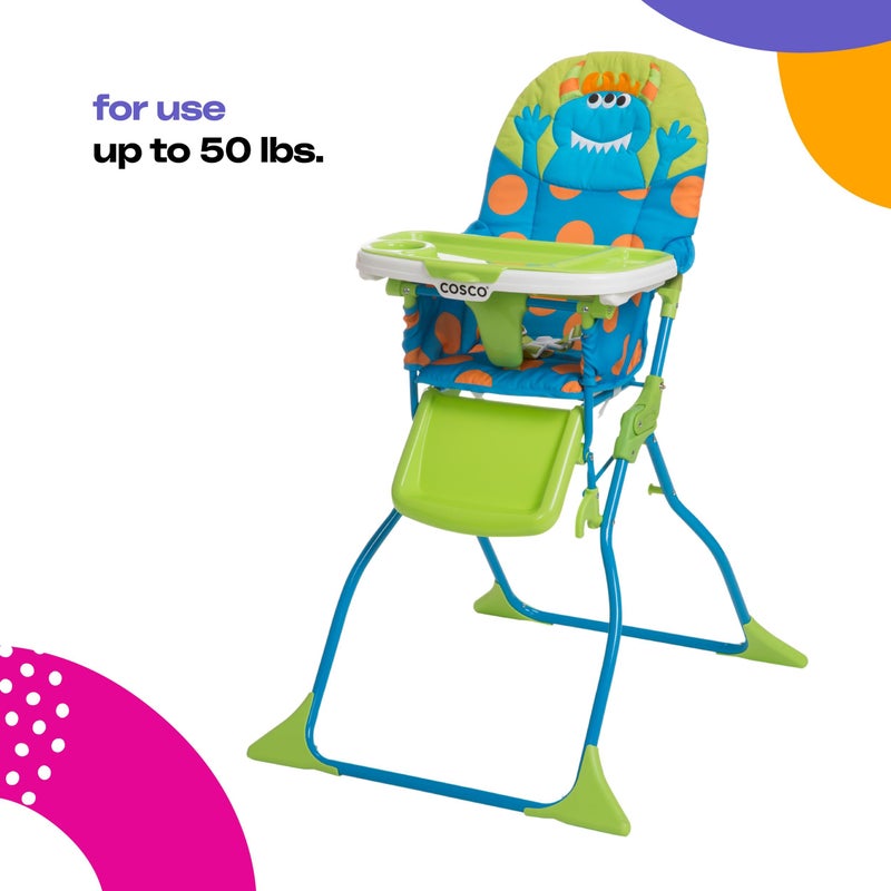 Cosco Kids Simple Fold Folding High Chair for Babies and Toddlers (from 6 Months to 50 lbs) Simple Fold Deluxe with 3-Position Tray, Portable High Chair, Monster Syd - Image 3