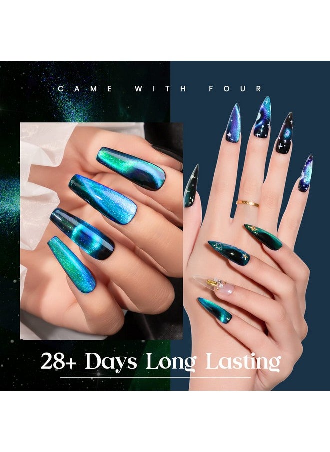 MIZHSE 9D Cat Eye Gel Nail Polish 10Ml, Holographic Galaxy Cateye Magnetic Nail Polish Gel, Magic Chameleon Manicure Set(Cyan)  - Image 1