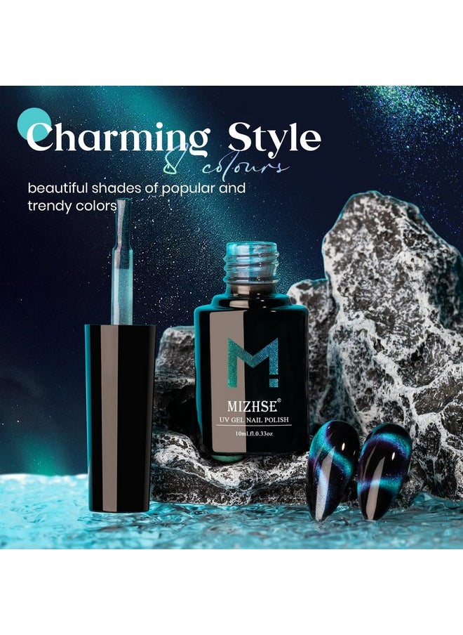 MIZHSE 9D Cat Eye Gel Nail Polish 10Ml, Holographic Galaxy Cateye Magnetic Nail Polish Gel, Magic Chameleon Manicure Set(Cyan)  - Image 4