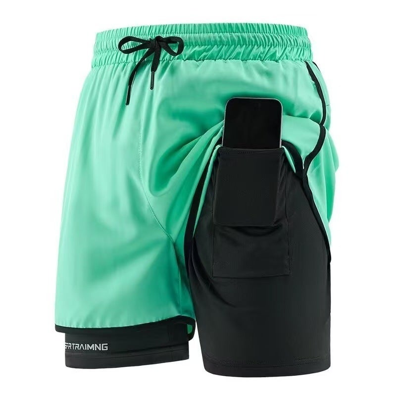 Cross-border Sports Shorts Running Special Loose Anti-slip Triple Pants Double-layer Quick-drying Workwear Casual Pants Printed Fruit green【1920】rp