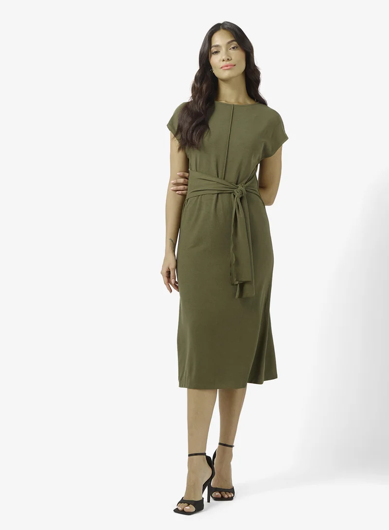 Tie Front Short Sleeves midi Dress