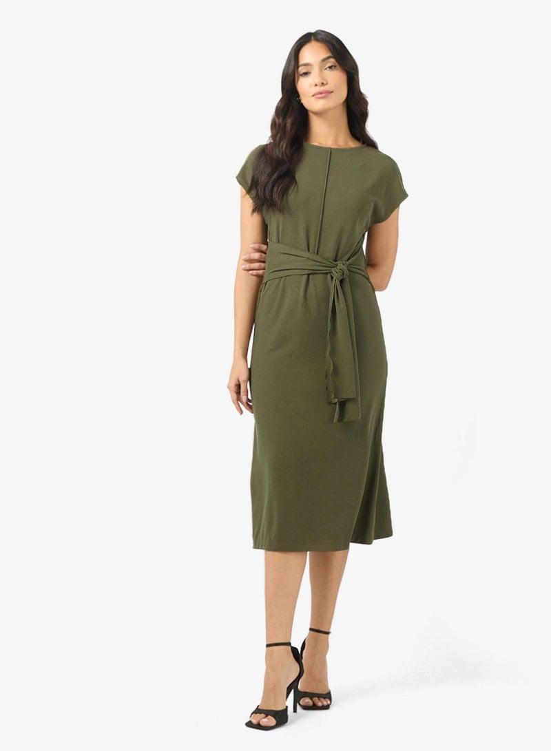 BCBG Tie Front Short Sleeves midi Dress - Image 1