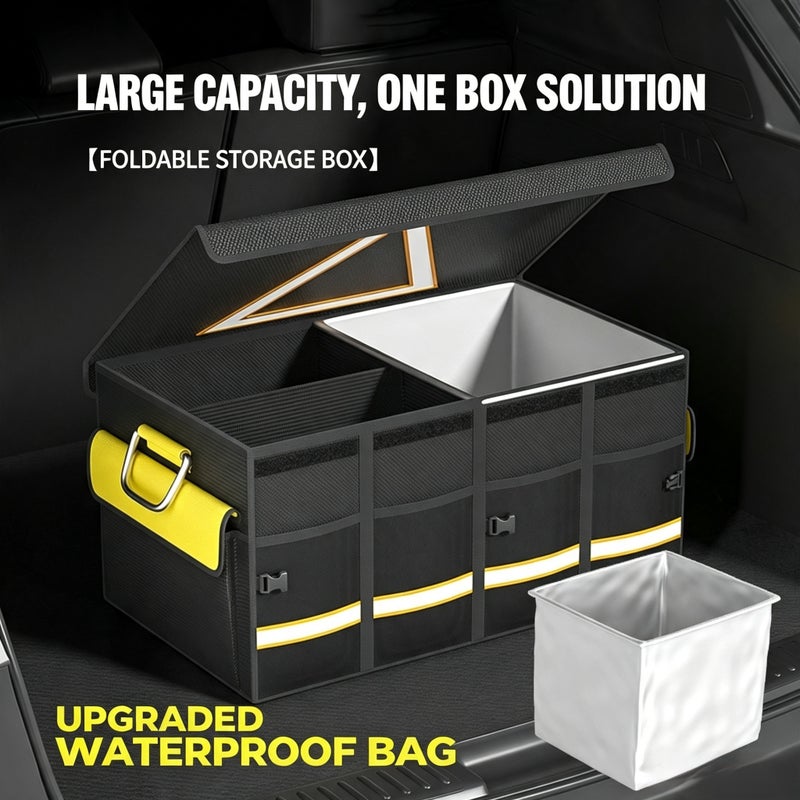 Car Trunk Organizer Storage Box, Foldable Waterproof 108L with Cover, Black - Image 2