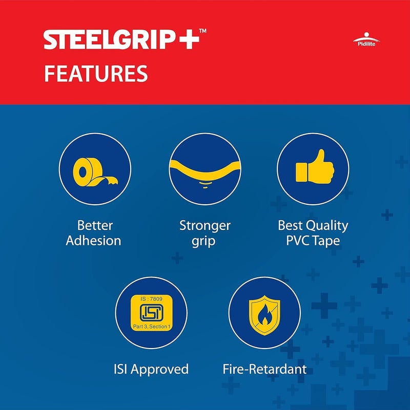 Pidilite Steelgrip Self Adhesive PVC electrical Insulation Tape (Color May Vary) - 6m,Pack of 25 - Image 4