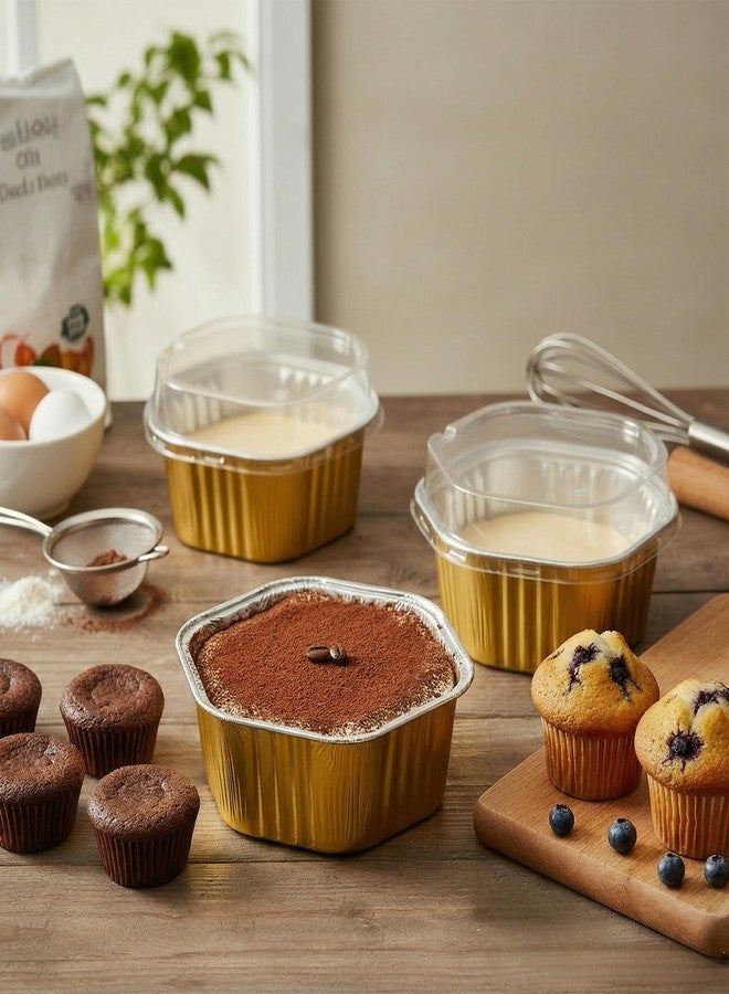 Frcctre 35 Pack 13 Oz Aluminum Foil Baking Cups with Lids, Disposable Hexagon Aluminum Foil Ramekins Cupcake Baking Pans Muffin Liners Cups Brownie Pudding Desserts Holders - Image 2