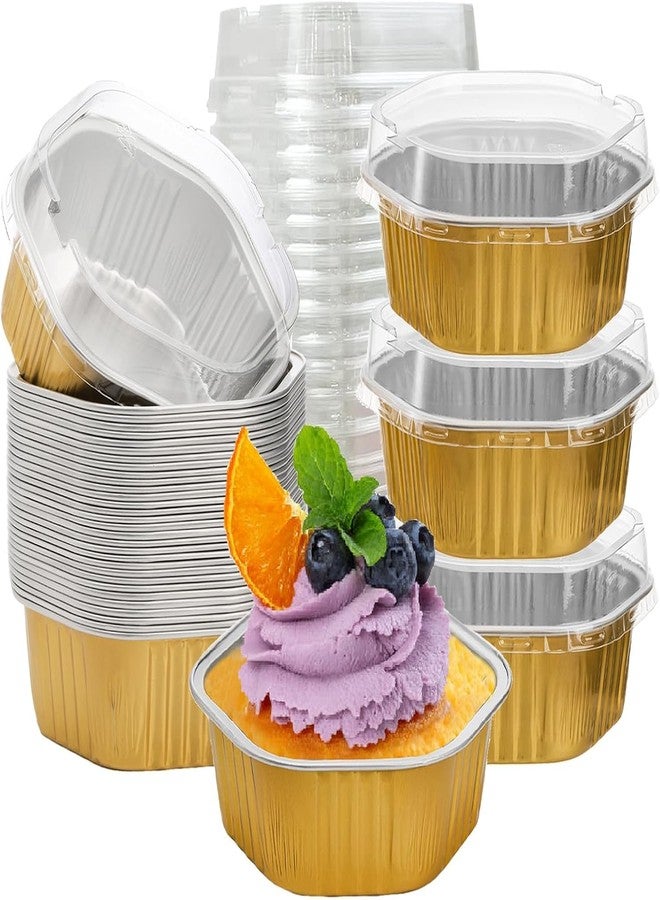 Frcctre 35 Pack 13 Oz Aluminum Foil Baking Cups with Lids, Disposable Hexagon Aluminum Foil Ramekins Cupcake Baking Pans Muffin Liners Cups Brownie Pudding Desserts Holders - Image 1