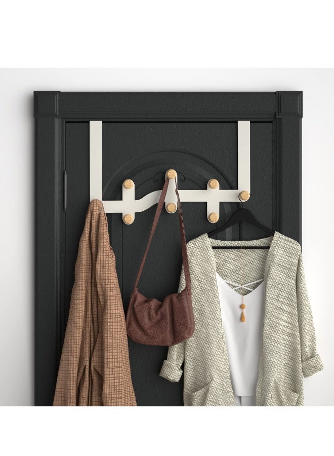 SYOSI Door Hooks, Heavy-Duty Over Door Hanger with 8 Hooks for Hanging Coat Towel Bag Robe Hat, Over Door Coat Hooks for Bedroom Bathroom Kitchen (White) - Image 2