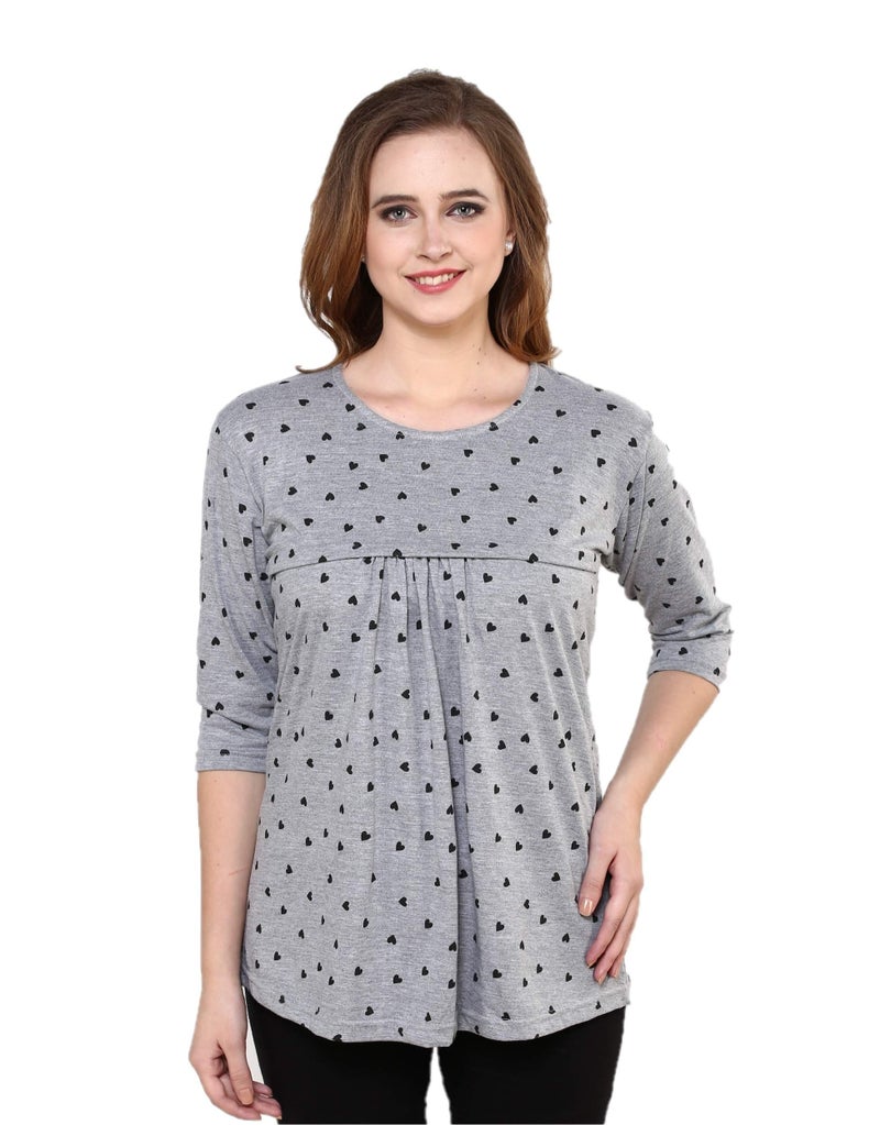 TIGYWIGY Women Cotton Regular Fit Printed Feeding/Nursing/Maternity TOP (Grey, Medium) - Image 1