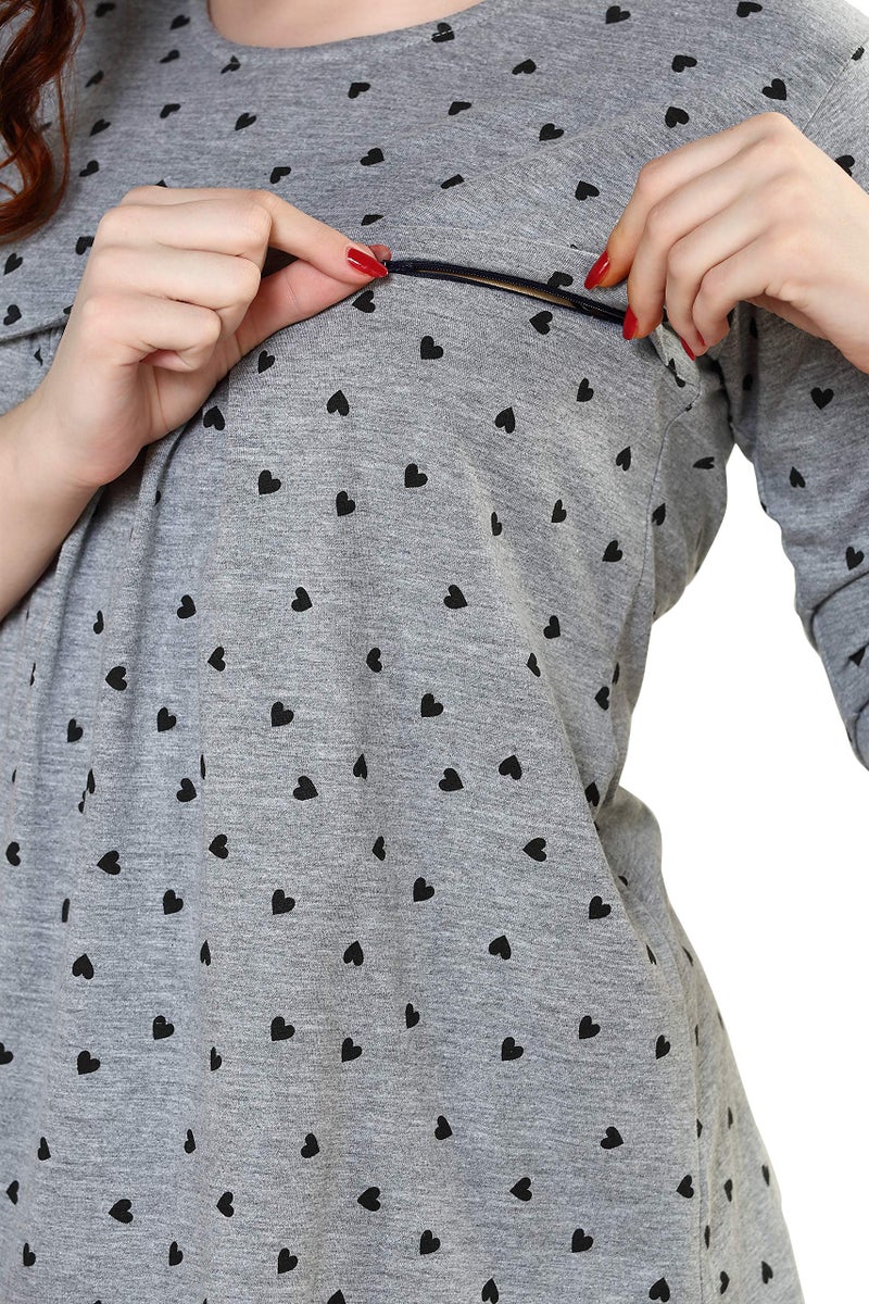 TIGYWIGY Women Cotton Regular Fit Printed Feeding/Nursing/Maternity TOP (Grey, Medium) - Image 2