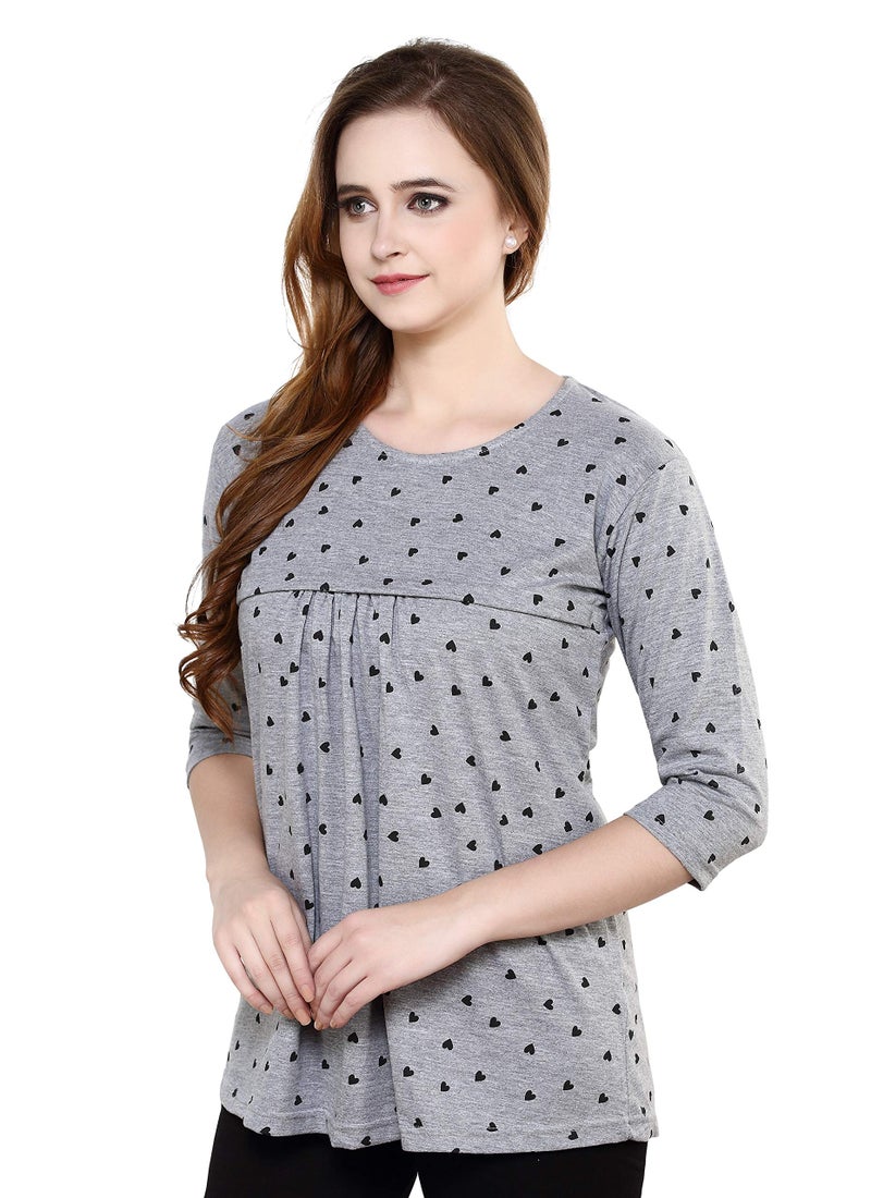TIGYWIGY Women Cotton Regular Fit Printed Feeding/Nursing/Maternity TOP (Grey, Medium) - Image 4
