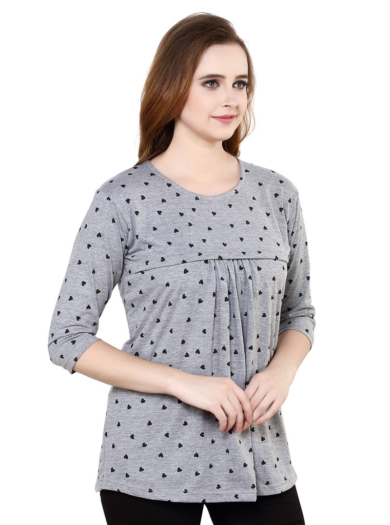 TIGYWIGY Women Cotton Regular Fit Printed Feeding/Nursing/Maternity TOP (Grey, Medium) - Image 3
