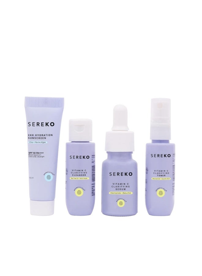 Sereko Bestseller’s Skincare Trial Kit | Vitamin C, Niacinamide & Cica | Brightening & Hydrating Set for Women & Men | Pack of 4 | Self-Care For Glowing Skin | Travel & Pocket Friendly - Image 1