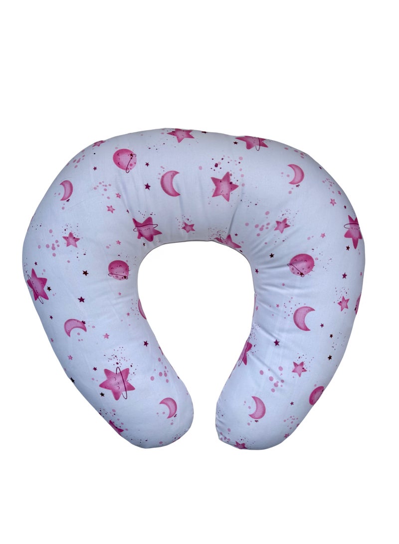 Little Bee Baby Nursing Pillow Breast feeding Nursing Pillow and Positioner for Babies, Feeding Support for Mom & Baby, Tummy Time Pillow, for Breastfeeding & Bottle Feeding Nursing Pillow (Pink and White Cotton Star Print) - Image 2