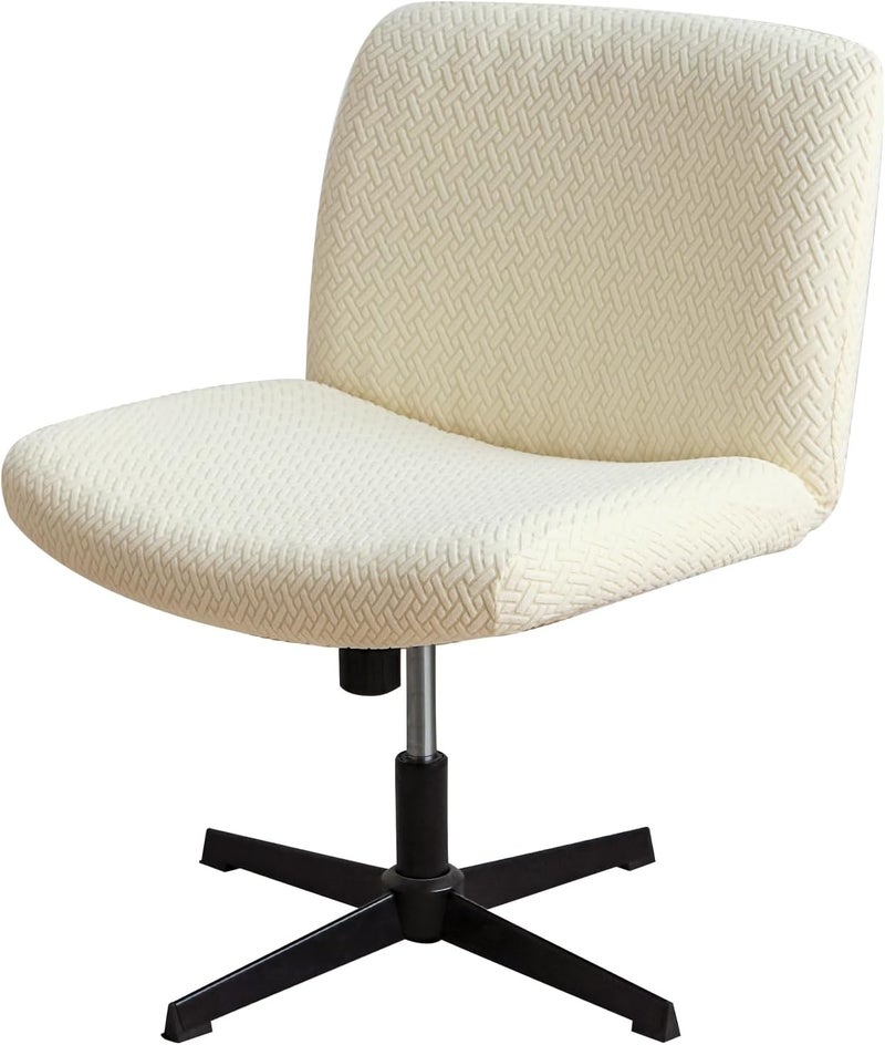 EVOLLER Store Criss Cross Chair Cover Beige Jacquard Armless Mid-Back Wide Office Desk Chair Covers for Vanity Chairs Washable (T Shape-Beige) - Image 1