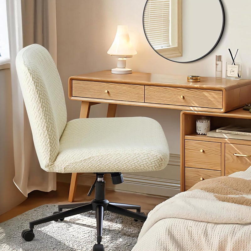 EVOLLER Store Criss Cross Chair Cover Beige Jacquard Armless Mid-Back Wide Office Desk Chair Covers for Vanity Chairs Washable (T Shape-Beige) - Image 4