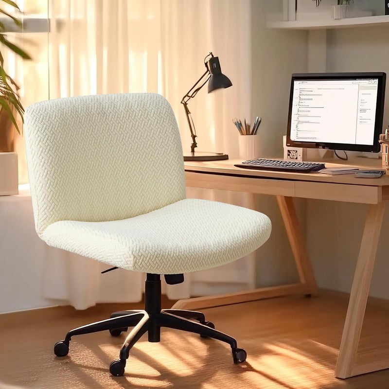 EVOLLER Store Criss Cross Chair Cover Beige Jacquard Armless Mid-Back Wide Office Desk Chair Covers for Vanity Chairs Washable (T Shape-Beige) - Image 2
