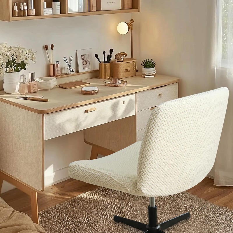 EVOLLER Store Criss Cross Chair Cover Beige Jacquard Armless Mid-Back Wide Office Desk Chair Covers for Vanity Chairs Washable (T Shape-Beige) - Image 5