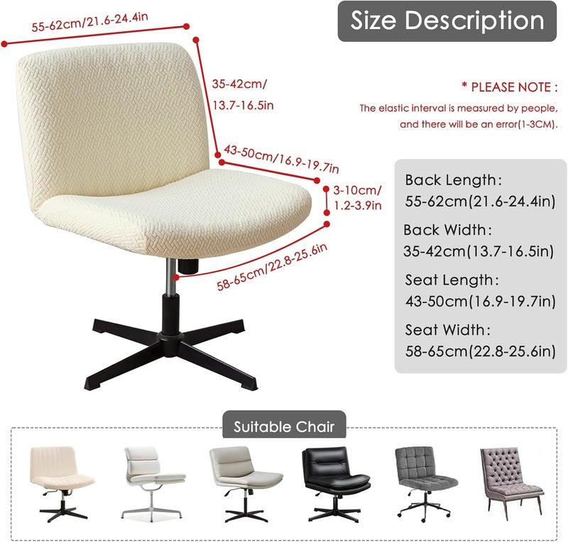 EVOLLER Store Criss Cross Chair Cover Beige Jacquard Armless Mid-Back Wide Office Desk Chair Covers for Vanity Chairs Washable (T Shape-Beige) - Image 3