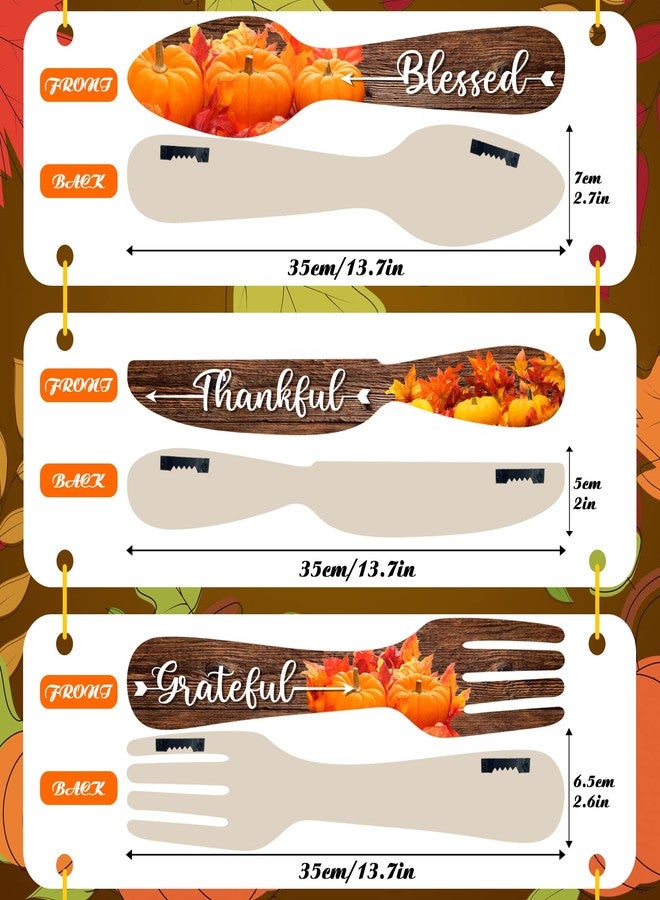YLOLUL 4 Pieces Fall Maple Kitchen Decor Eat Sign Set Fork and Spoon Wooden Hanging Wall Decor Art Rustic Country Farmhouse Kitchen Maple Fall Wall Art Sign for Dining Room Home Deco (Brown) - Image 3