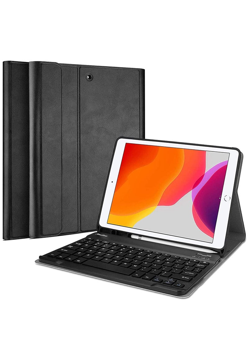 لوحة مفاتيح مع حافظة لجهاز iPad 10.2 بوصة الجيل التاسع 2021 الجيل الثامن 2020 الجيل السابع 2019 حافظة فوليو لاسلكية قابلة للفصل مغناطيسيًا مع لوحة مفاتيح وحامل لجهاز iPad 10.5 مع خاصية السكون/التنشيط التلقائي باللون الأسود - Image 1