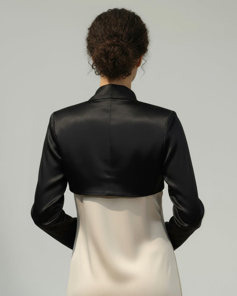 BOLEROSE بوليروز سترة بوليرو ساتان بأكمام طويلة رسمية (أسود، 5X-كبير) - Image 4